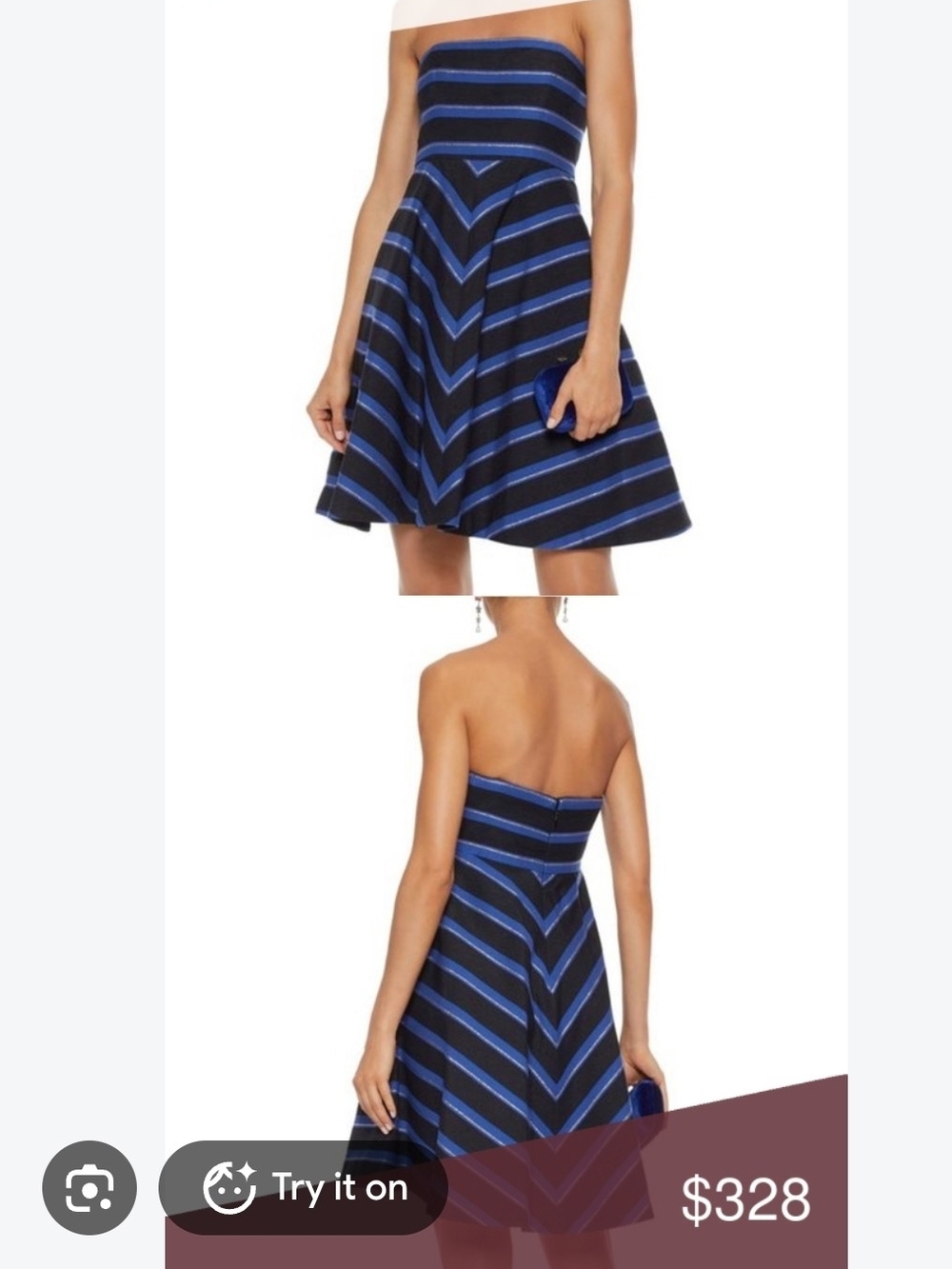 NWT Halston Heritage Strapless Navy and Electric Blue Chevron Dress SIZE 2